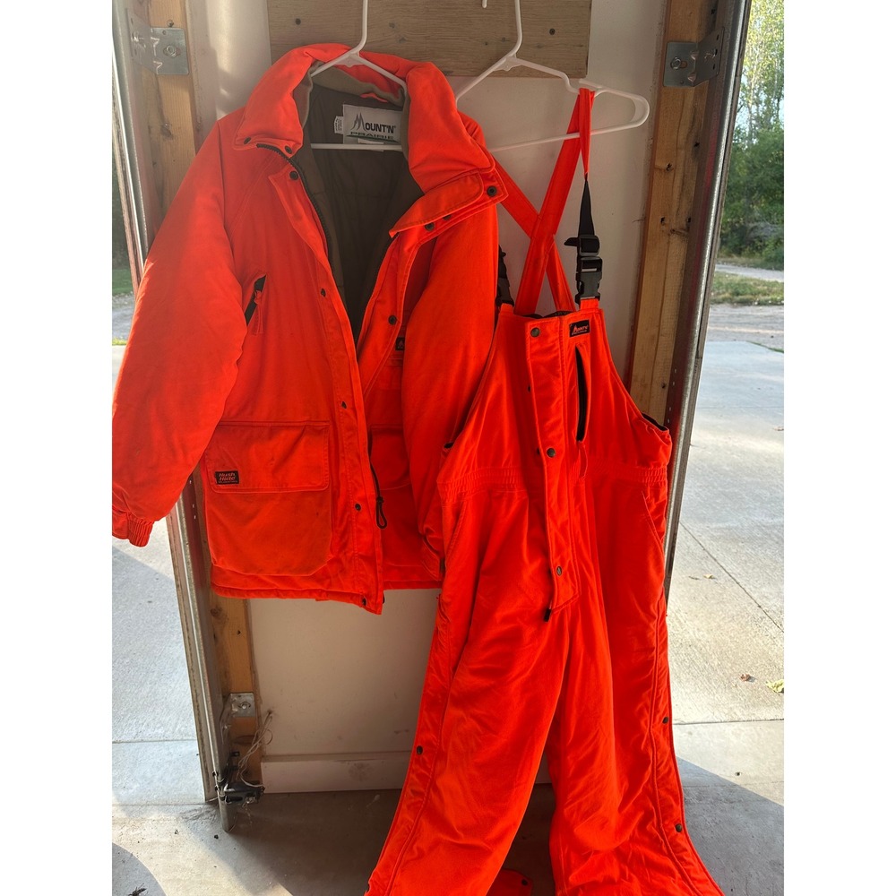 Mount'n Prairie Blaze Orange Hunting Suit Parka and Bib Overalls Set Mens Large